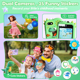 Jusvenmt dual camera feature, capturing fun moments for kids.