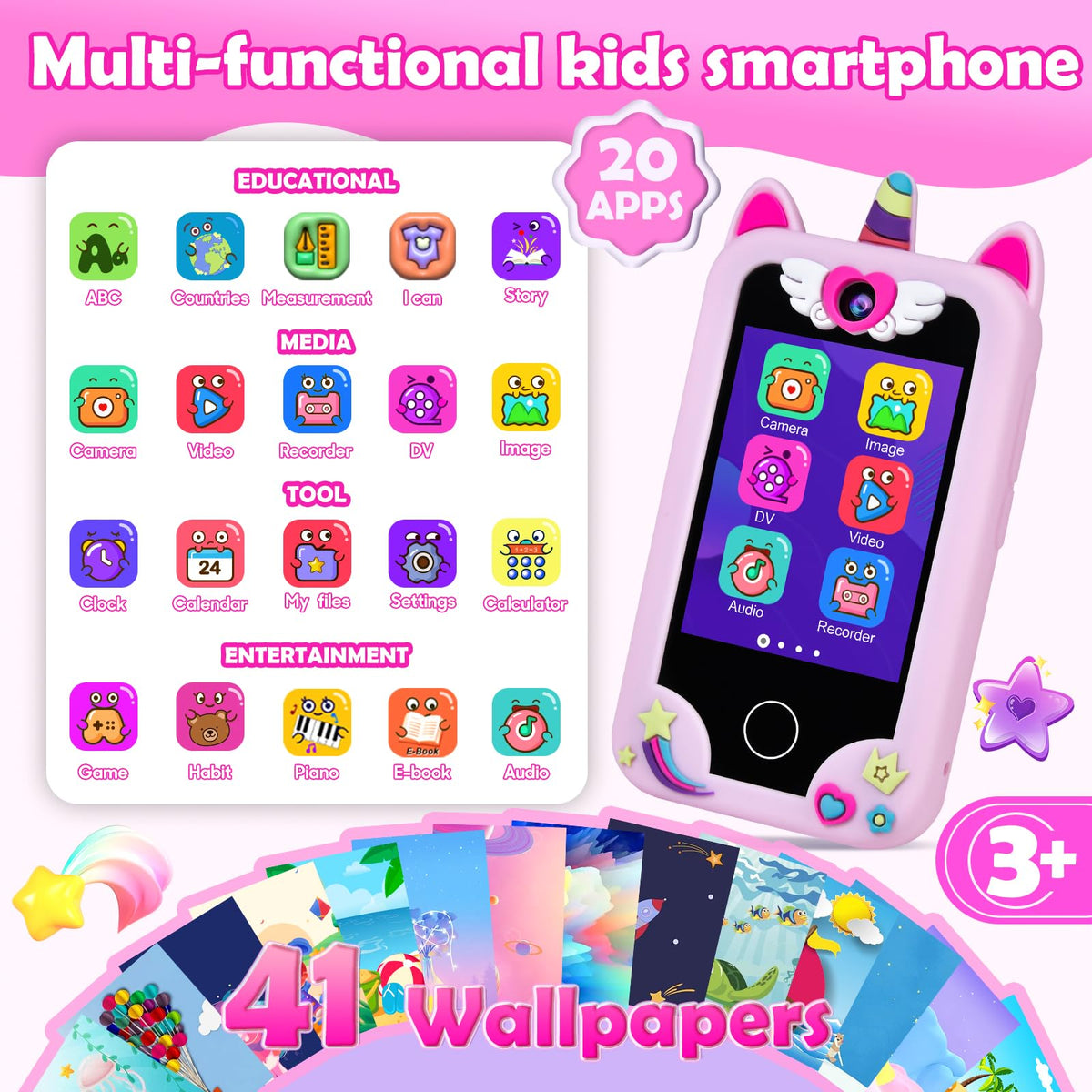 Jusvenmt Kids Phone dual camera captures playful photos during adventures.