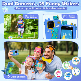 Jusvenmt Kids Phone dual cameras blue emphasizing photo and video play