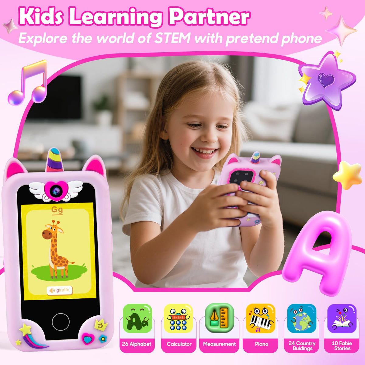 Jusvenmt Kids Phone 44 educational games support early skills and curiosity.