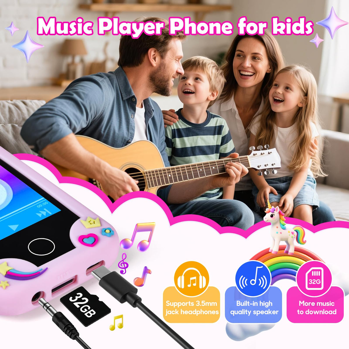 Jusvenmt Kids Phone tools include alarm and calculator for routines.