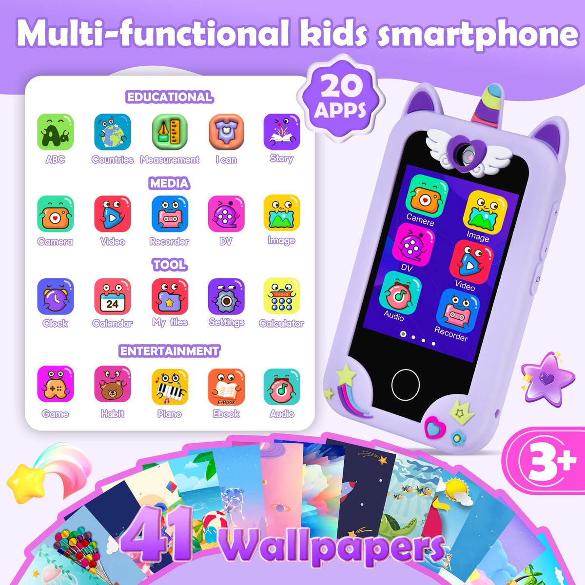 Jusvenmt Kids Smart Phone dual cameras encourage creative photos and storytelling.