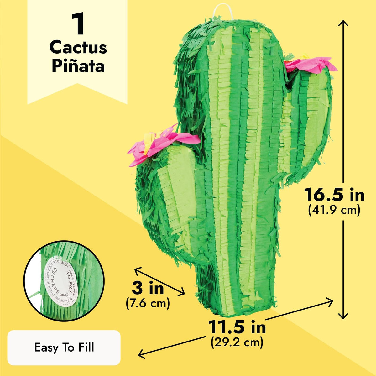 Juvale cactus pinata with pink yellow tissue flowers boosts color at events.