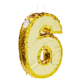 Juvale Gold Foil Number 6 Pinata pairs well with cake displays as a centerpiece.
