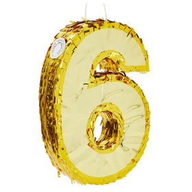 Juvale Gold Foil Number 6 Pinata front view for a dazzling 6th birthday centerpiece.