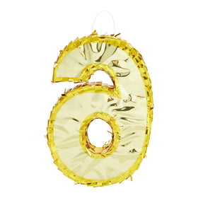 Juvale Gold Foil Number 6 Pinata pull-string feature creates engaging candy moments.