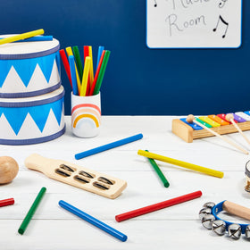 Juvale rhythm sticks for kids, multicolor, promotes coordination and beat awareness.