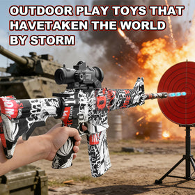 JUWANO full auto outdoor games red closeup highlights durable construction and vibrant color.