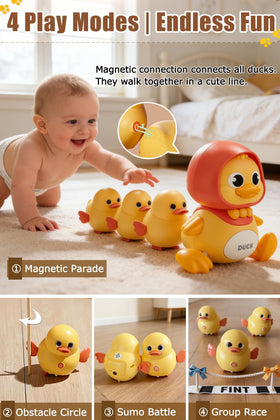 JUYEE ducks-race-play-mode invites independent exploration as ducks race across the floor.