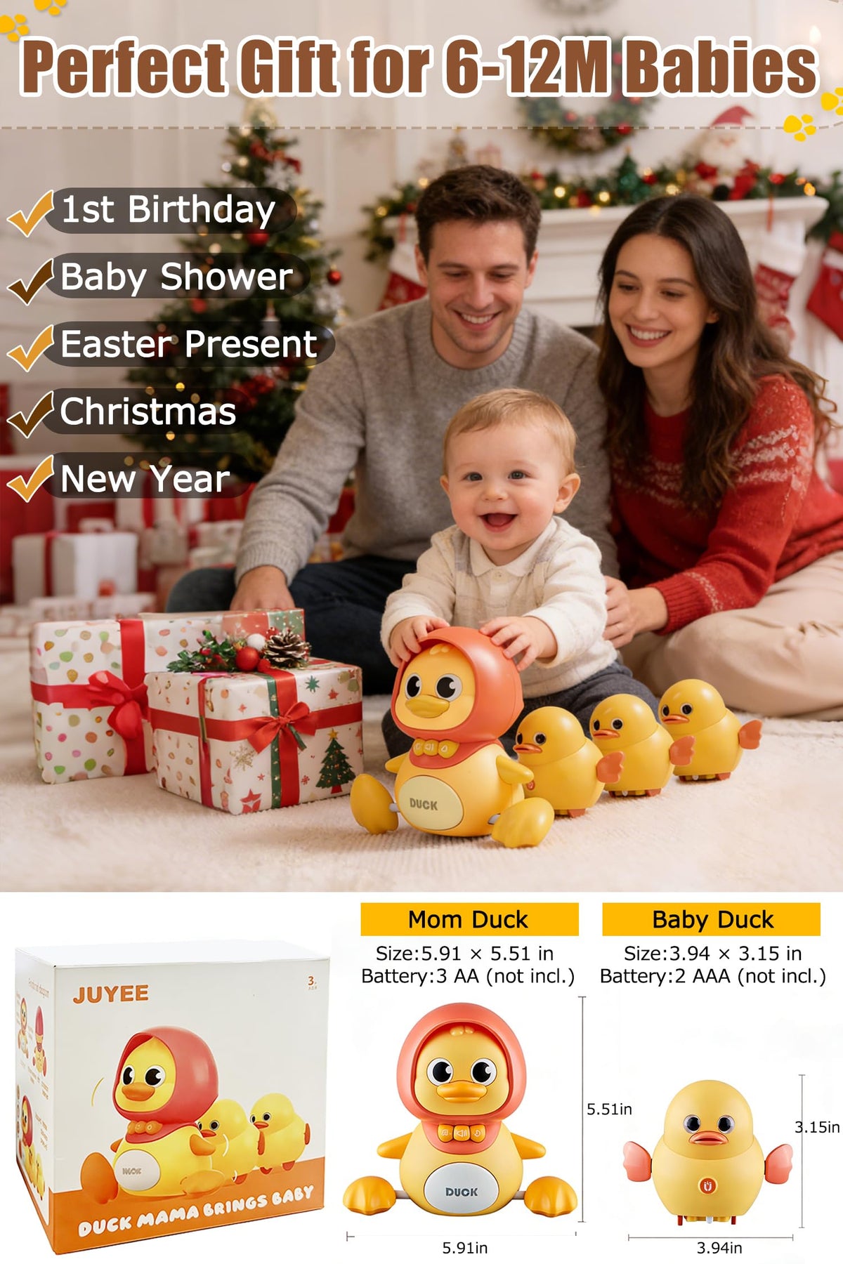 JUYEE soft-lights-and-melodies design protects delicate eyes while soothing little one.