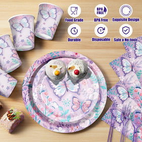 JVORFDG purple butterfly cups showcase vibrant design with convenient serving for 24 guests.