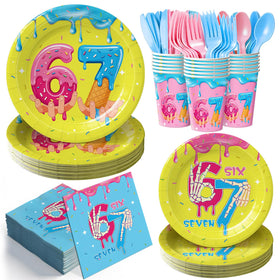 JVORFDG 6-7 meme birthday plates: durable 9-inch dining plates for kids' parties.