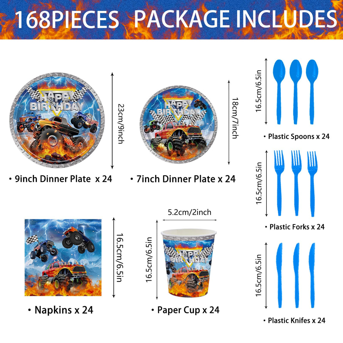 JVORFDG Monster Truck dessert plates 24pc add fun to sweet treats and snacks.