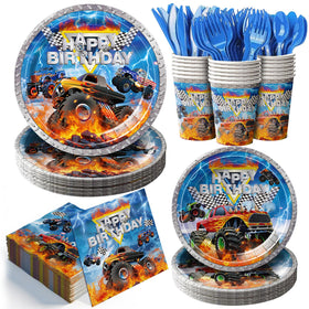 JVORFDG Monster Truck dinner plates 24pc for sturdy party dining and quick cleanup.