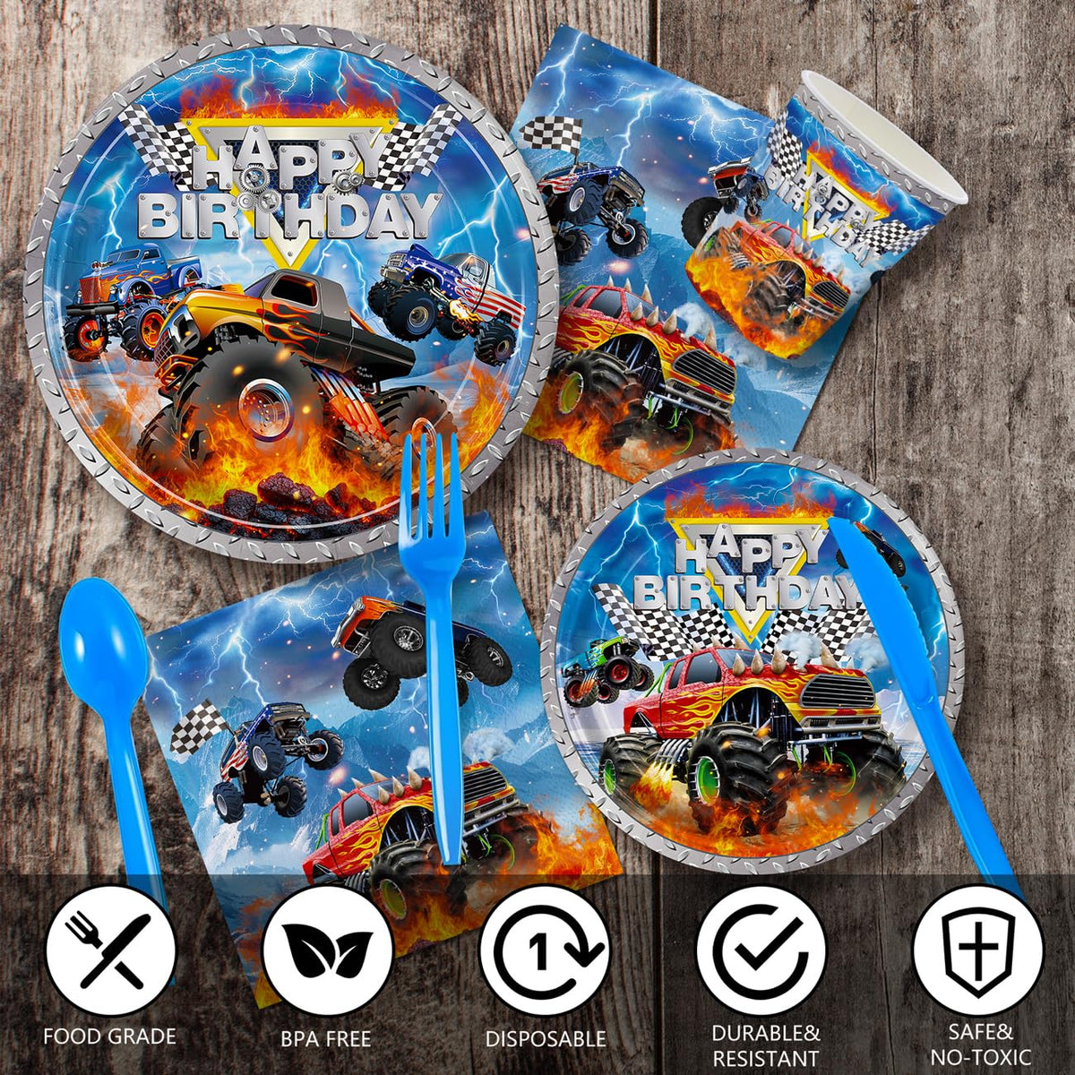 JVORFDG Monster Truck napkins 24pc absorb spills and keep hands clean.