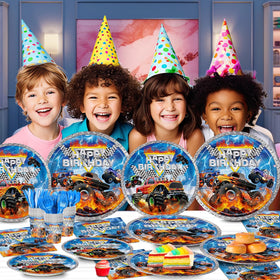 JVORFDG Monster Truck blue utensils 24pc durable and kid-friendly for easy serving.