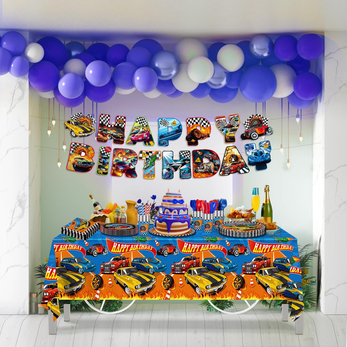 JVORFDG race car party set packaging keeps supplies organized