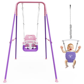 JWPEHOE 2-in-1 Toddler Swing Jumper with foldable frame in pink for indoor and outdoor fun
