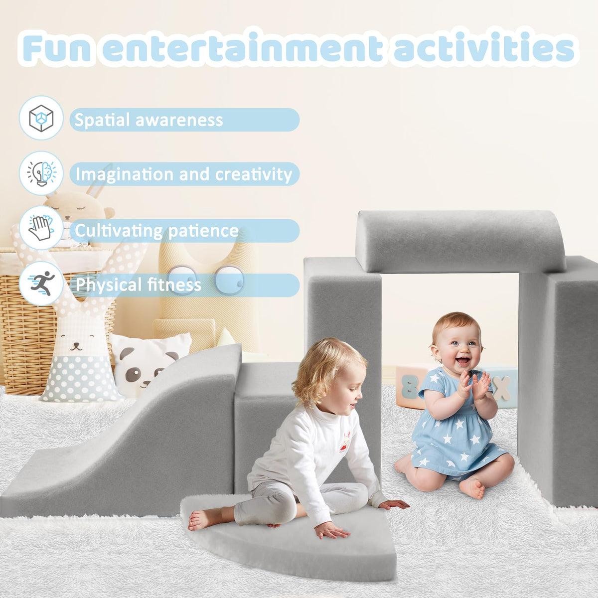 JWPEHOE durable high-density foam blocks cushion tumbles while toddlers explore safe indoor climbing.