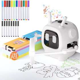 JXJXQU drawing robot with kids card pack guiding creative projects.