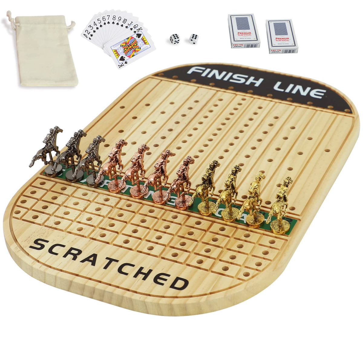 Jyquorp horse race board game in solid wood oval layout for family play