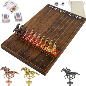 Jyquorp Horse Race Board Game on a wooden board for engaging family play.