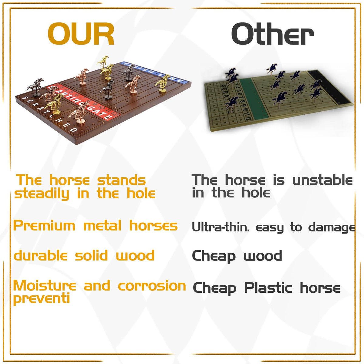 Jyquorp Metal Horse Race includes two dice for quick turns.