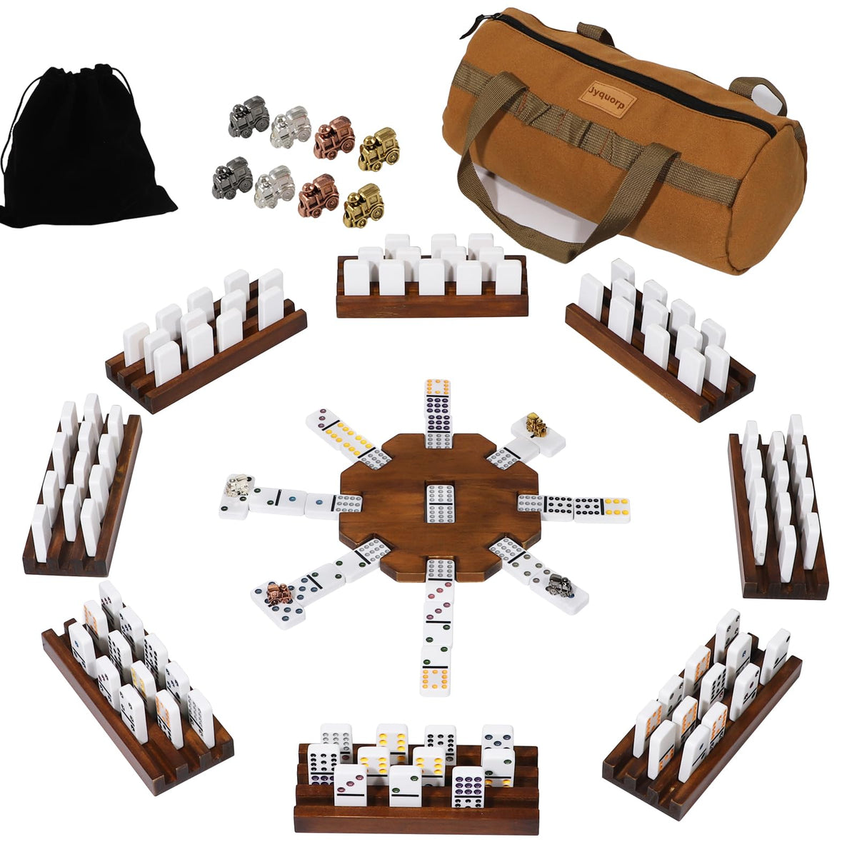 Jyquorp Mexican Train Dominoes wooden trays for private hand handling