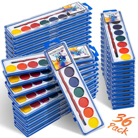Jyusmile 36-pack watercolor box shows eight colors for versatile projects.