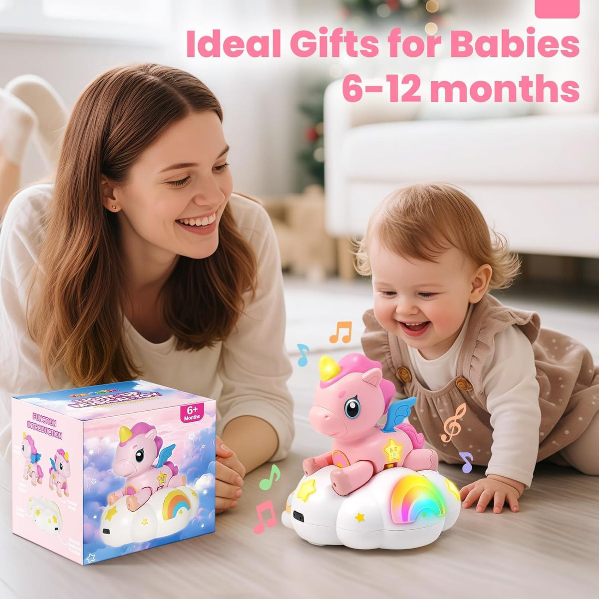 Jyusmile baby tummy time learning play supports sensory engagement with music and lights.