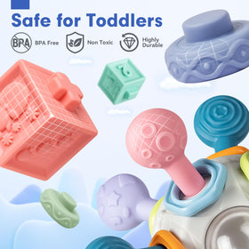 Jyusmile connectable building blocks six-pack supports color recognition and fine motor exploration.