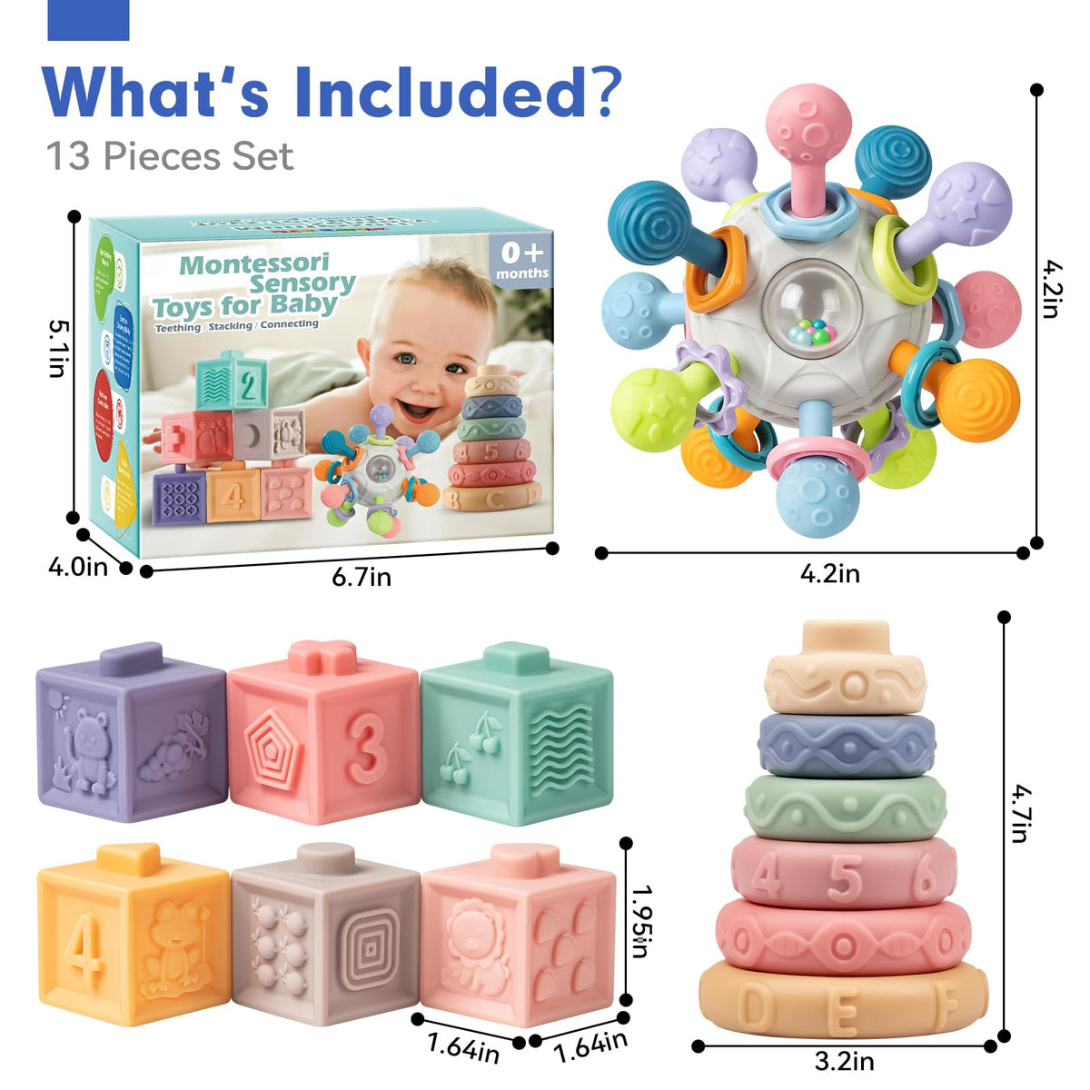 Jyusmile Montessori inspired toys for babies 0-18 months support cognitive and motor skills development.