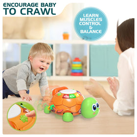 Jyusmile turtle chases across the floor, encouraging crawling and movement