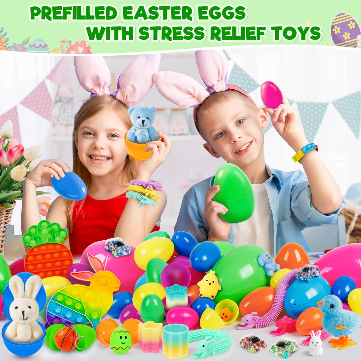 Jyusmile pre-filled Easter eggs with toys inside for instant kid delight.