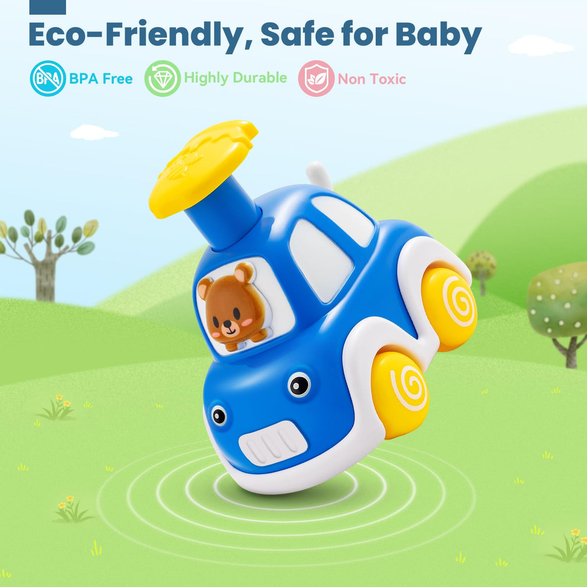 Jyusmile elephant push car with tactile buttons for sensory play