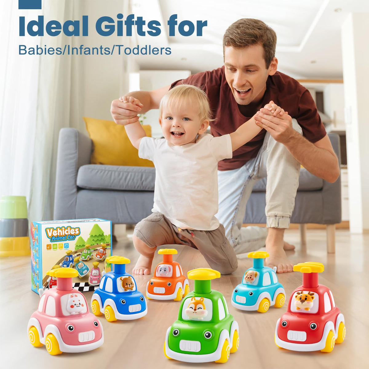 Jyusmile starting line set of press-and-go cars for family fun