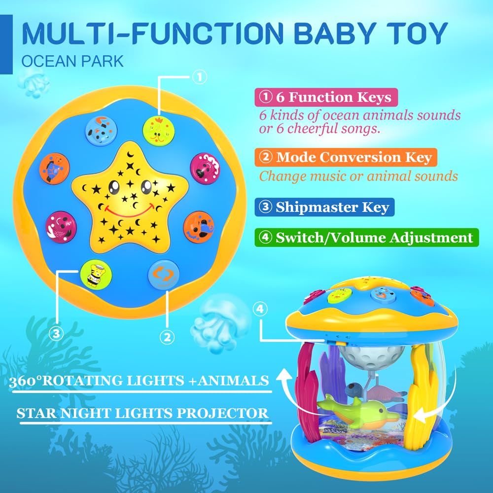 Jyusmile rotating ocean dolphin spins with gentle music to spark imagination