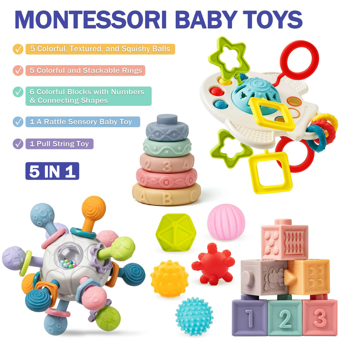 Jyusmile soft building blocks encourage grasping and stacking during playtime.