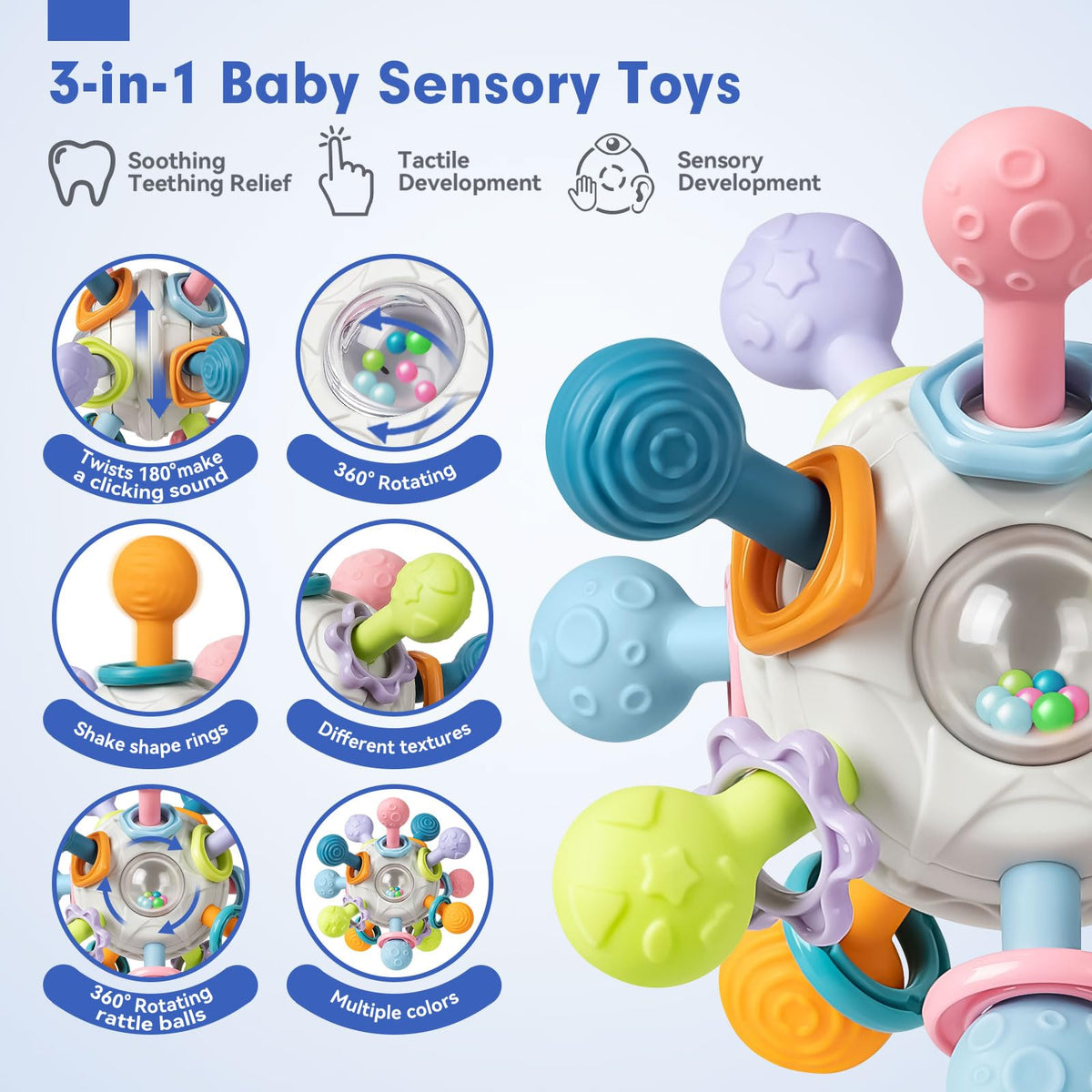 Jyusmile soft stacking rings six-pack encourage grasping and visual tracking during play.