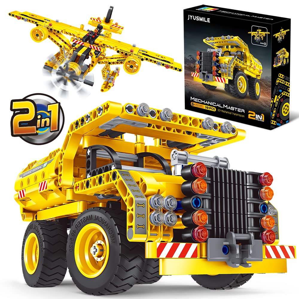 Jyusmile STEM toy truck-plane assembly view highlights hands-on learning through building