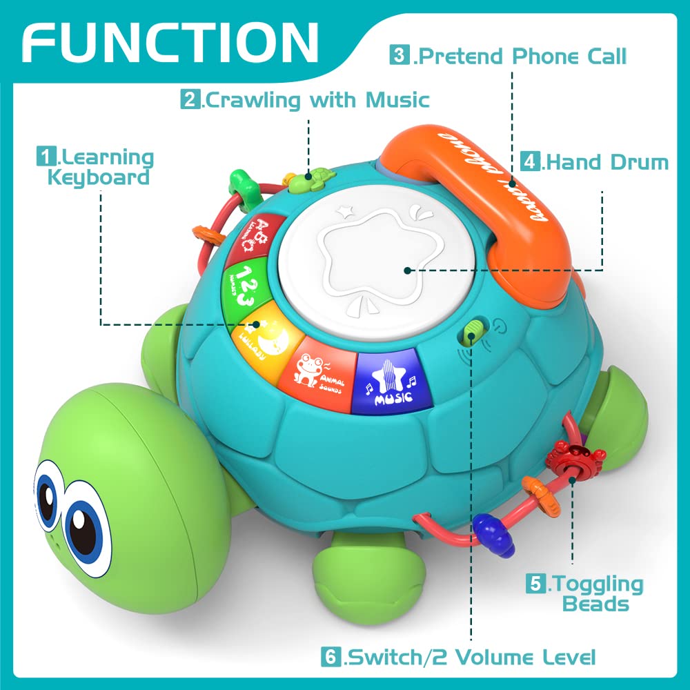 Jyusmile turtle light and music engage infants for tummy time and crawling practice.