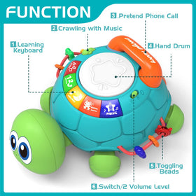 Jyusmile turtle light and music engage infants for tummy time and crawling practice.