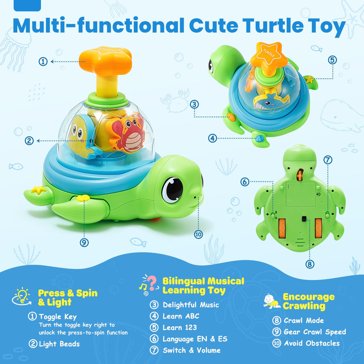 Jyusmile turtle limbs crawl as baby practices tummy time