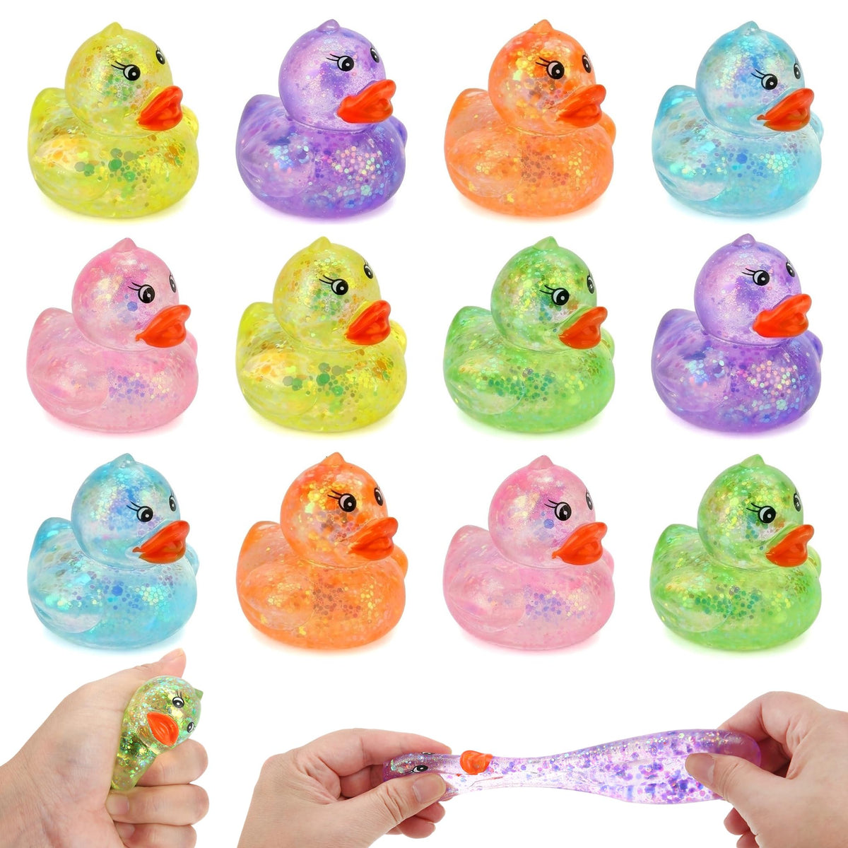 JYXT glitter duck squishy pack reduces tension with soft, squeezable texture.