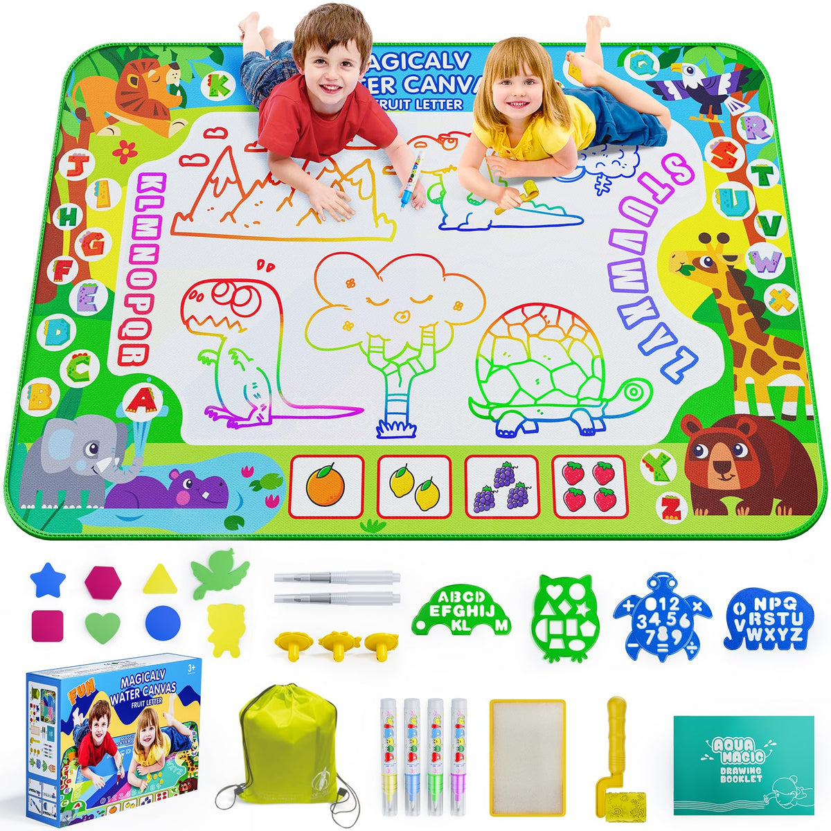 JZSIJ 2 in 1 water doodle mat with savannah pattern sparks imaginative play.
