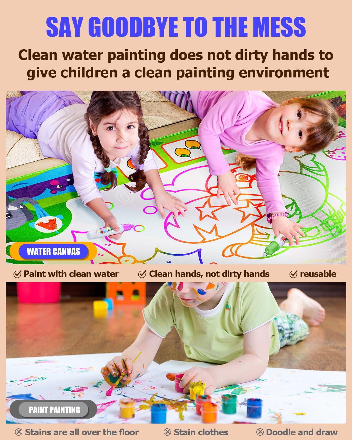 JZSIJ kids painting on mat offers spill-free at home fun.