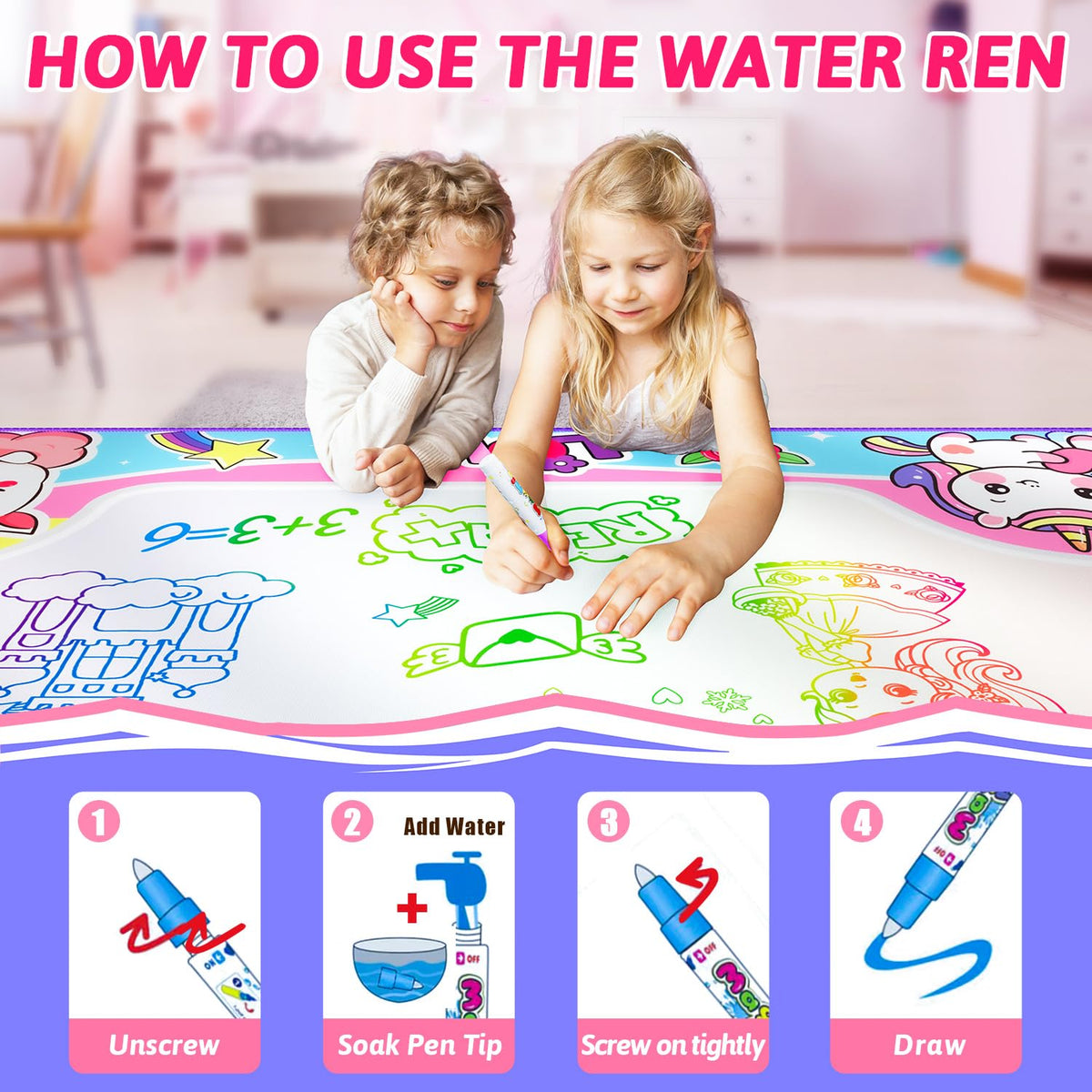 JZSIJ Water Doodle Mat includes pens and templates for creativity.