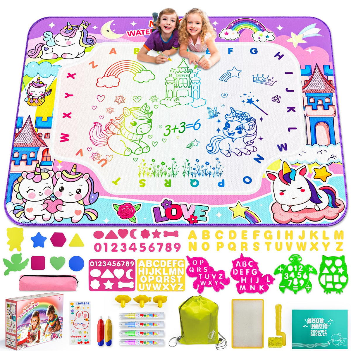 JZSIJ Water Doodle Mat unicorn pattern; mess-free water drawing for kids.