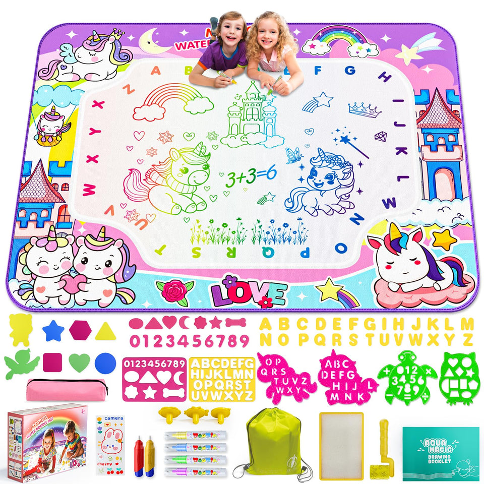 JZSIJ Water Doodle Mat unicorn pattern; mess-free water drawing for kids.