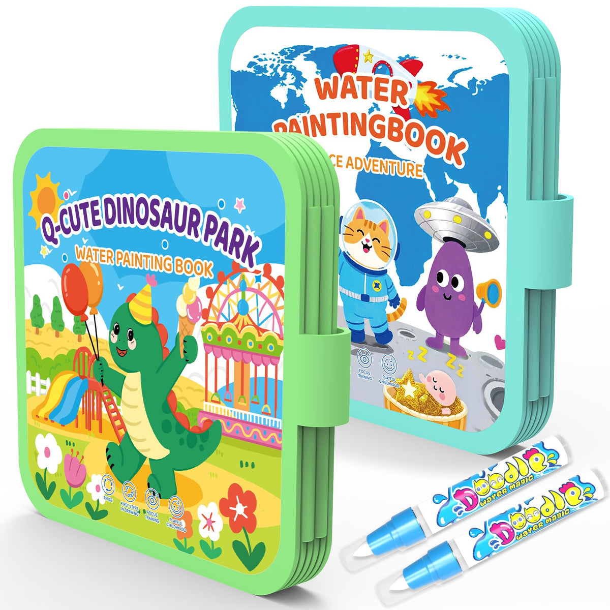 K'ONLE water coloring book with a dinosaur theme for kids, mess-free painting at home.